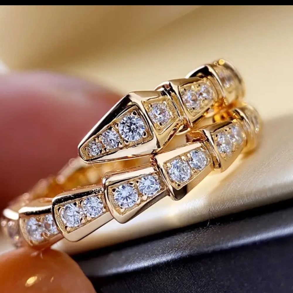 Gold Zircon Snake Bangle Bracelet Ring Set, - Picture 4 of 4
